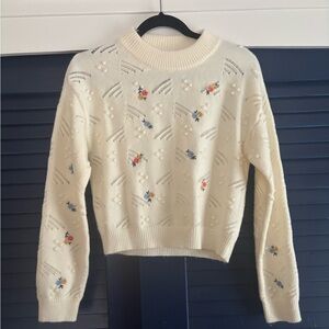 NWOT Lulus Cream Floral Knit Women's Crop Sweater